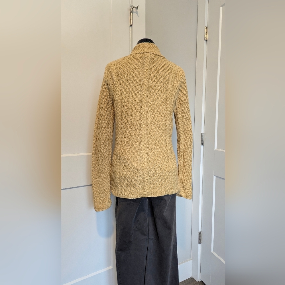 Ralph Lauren Womens Cardigan Small Yellow Chunky Cable Knit Cotton Sweater MOP - Picture 6 of 6
